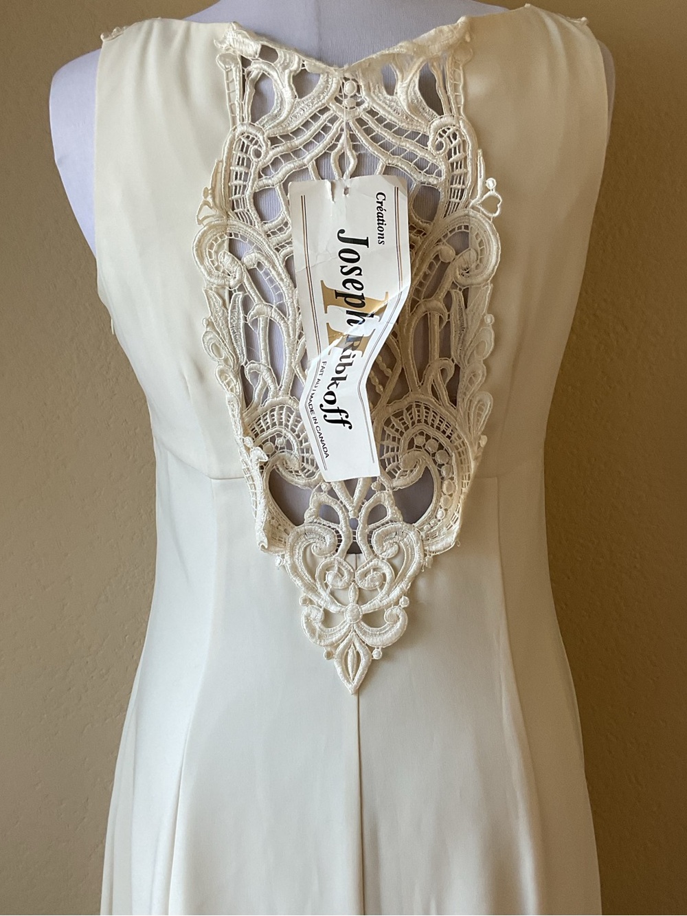 Joseph Ribkoff Cream White A-Line Gown 8 Sleeveless Lace Shoulder Wedding Dress - Picture 7 of 7